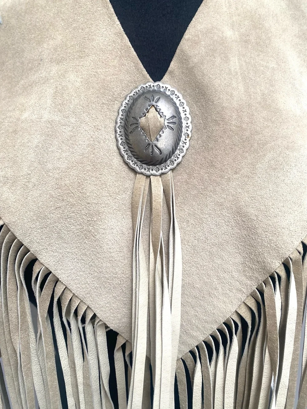 Vintage Santa Fe Collar by Carlene Southwestern Leather Fringe Capelet Concho